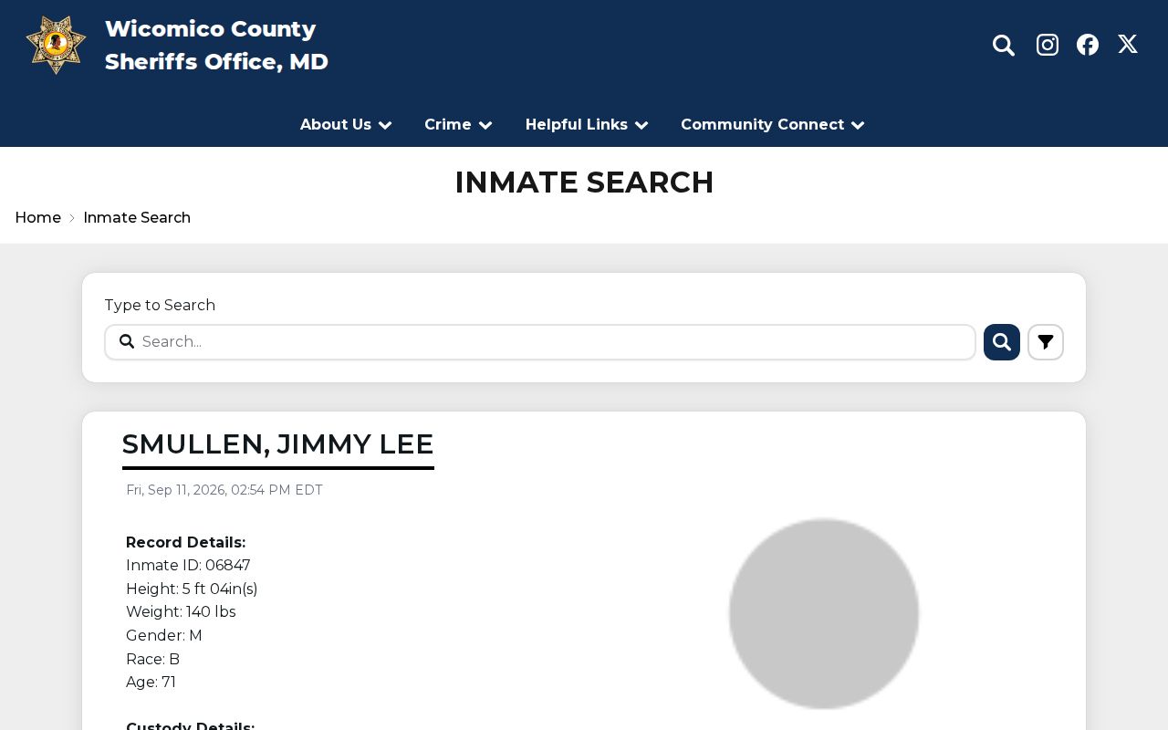 Wicomico County Sheriff inmate search interface used as a custody fallback for warrant records