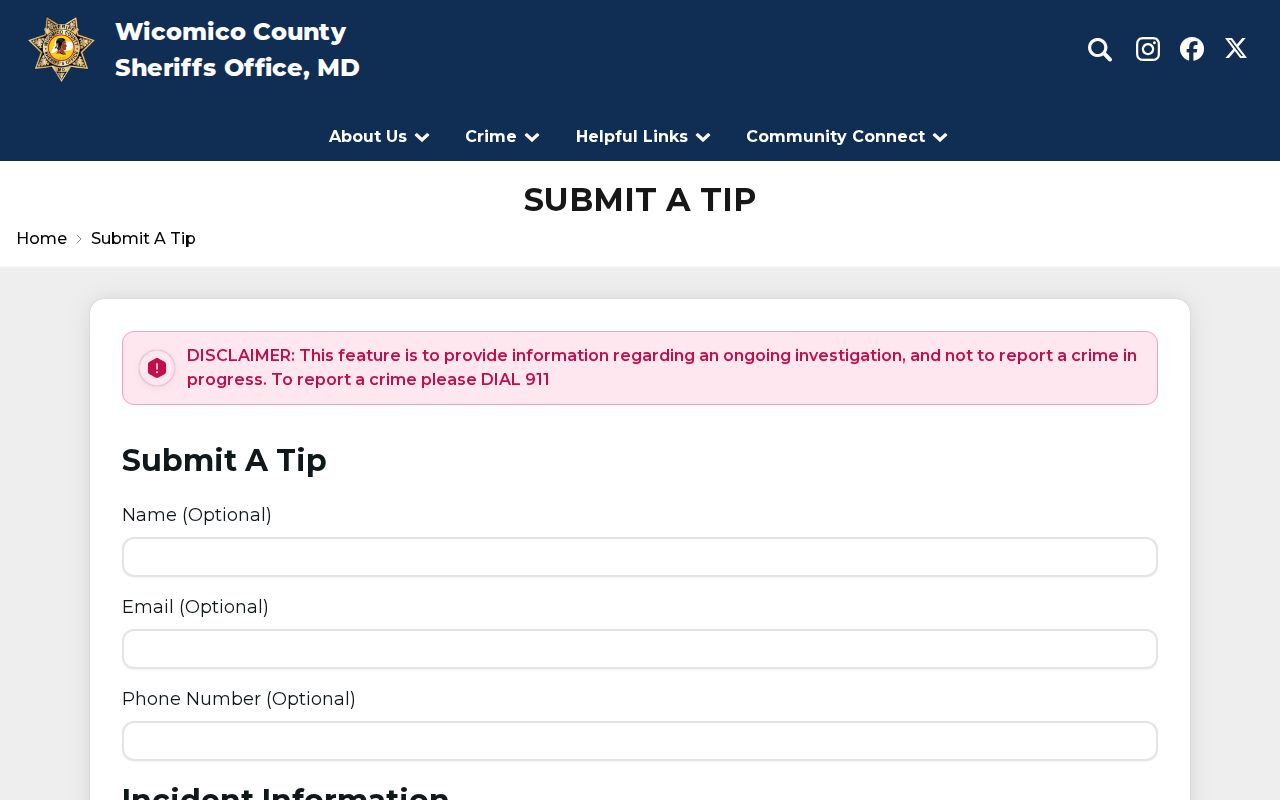 Wicomico County Sheriff tip submission page tied to the most wanted program