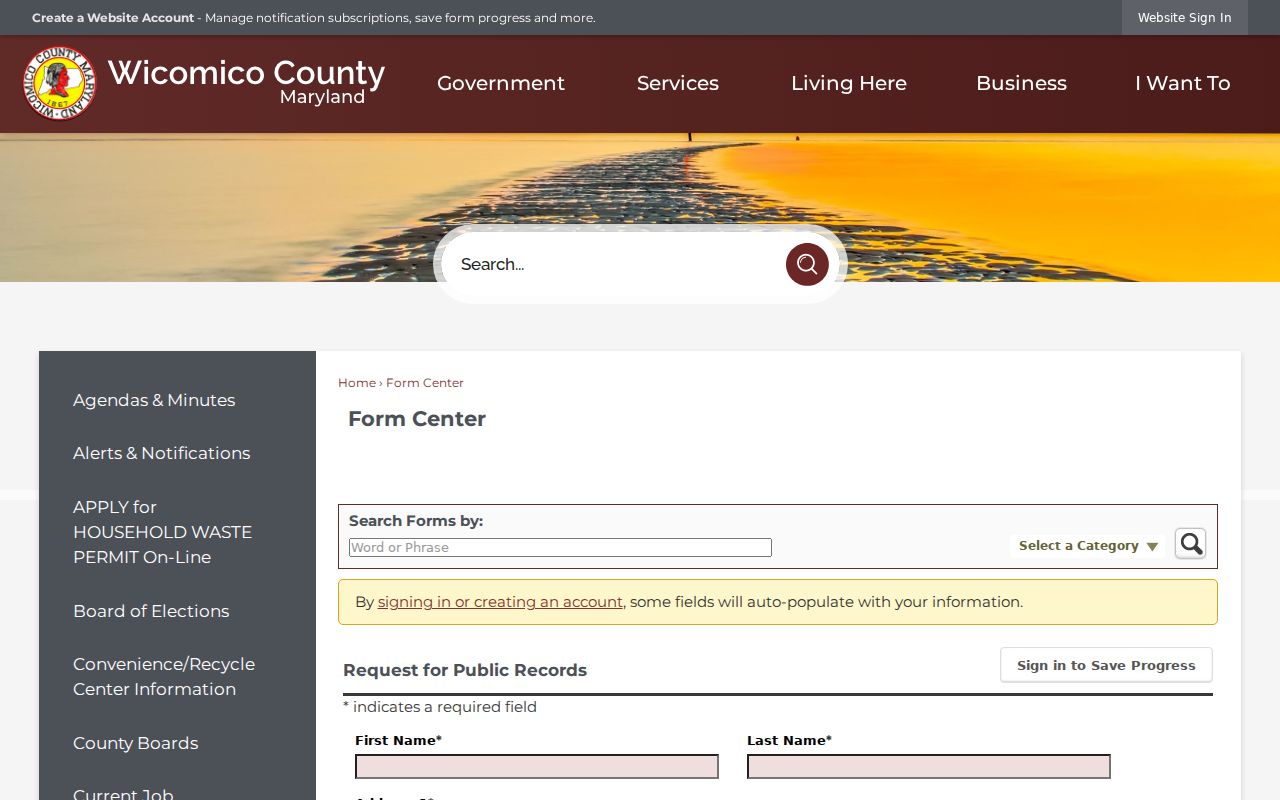 Wicomico County public records request form fields for warrant record requests