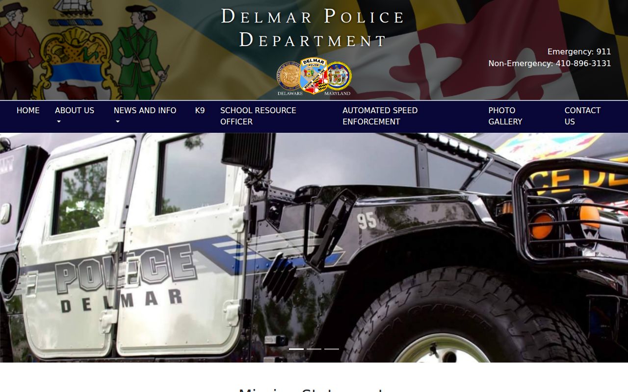 Delmar bi-state police department page for Maryland and Delaware warrant questions