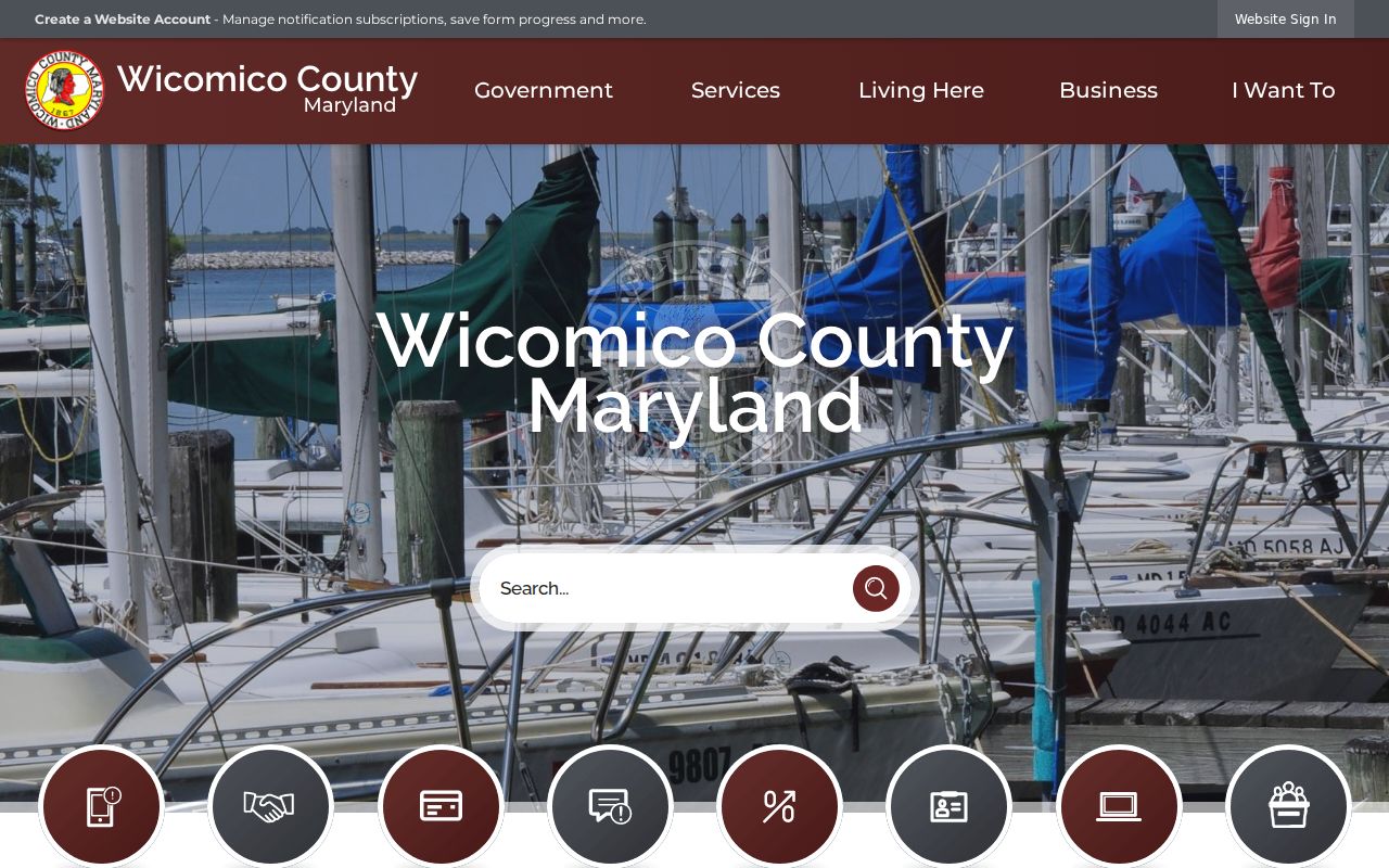 Wicomico County government landing page used to find county warrant records and department contacts